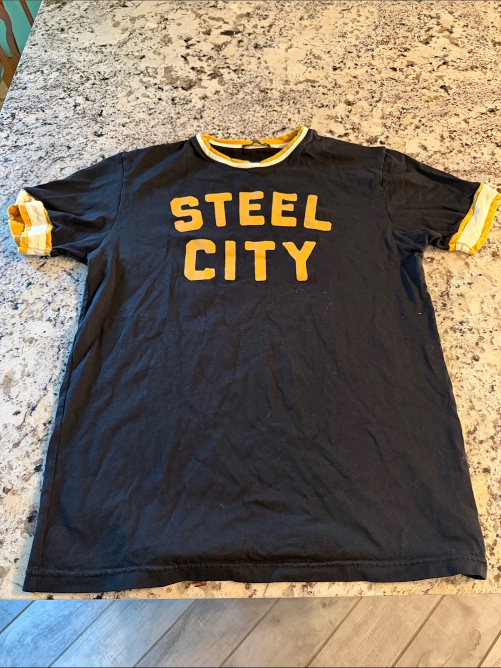 Black & Yellow 'Steel City' Graphic Ringer Tee